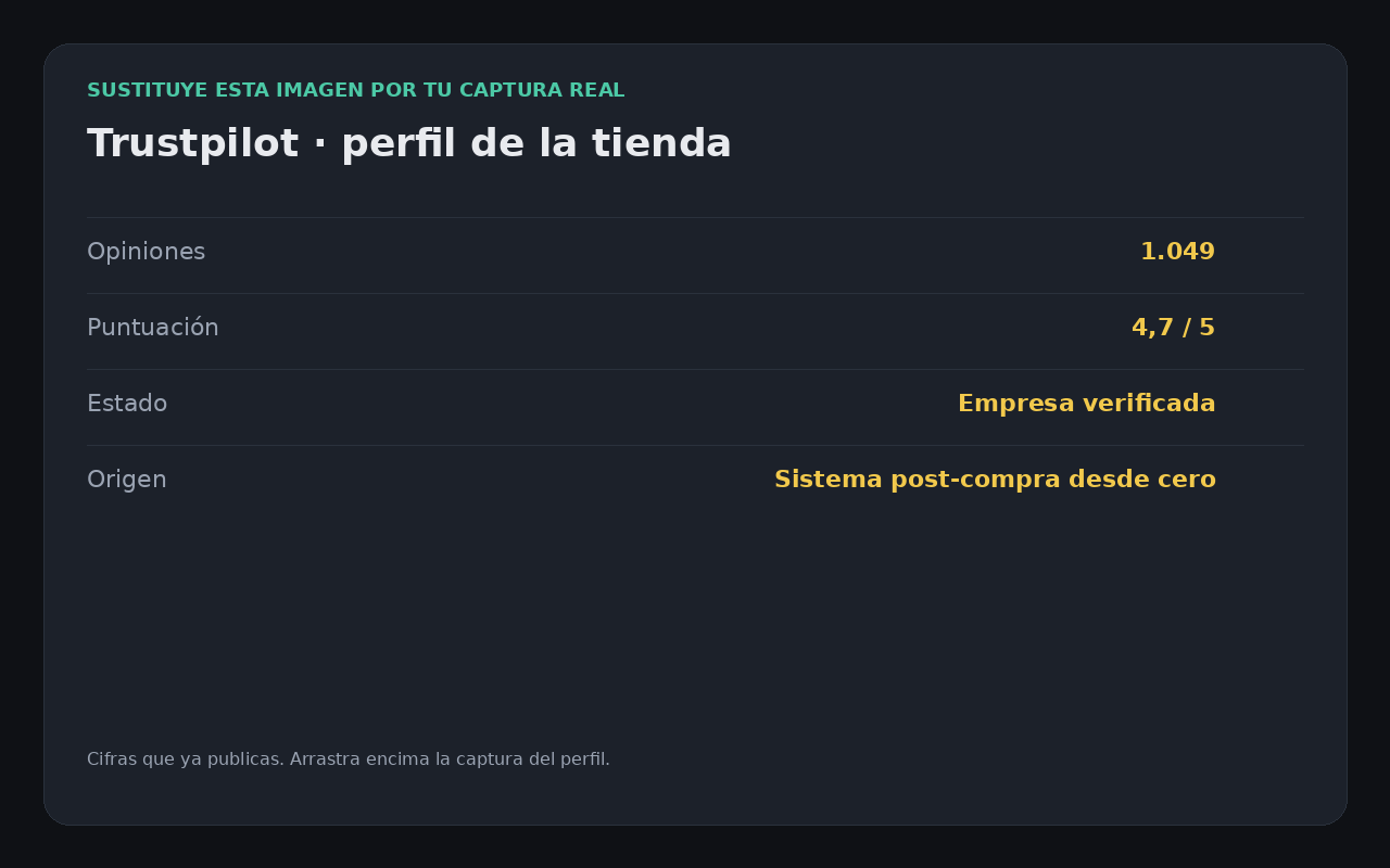 Perfil de Trustpilot con 1.049 opiniones y 4,7 sobre 5